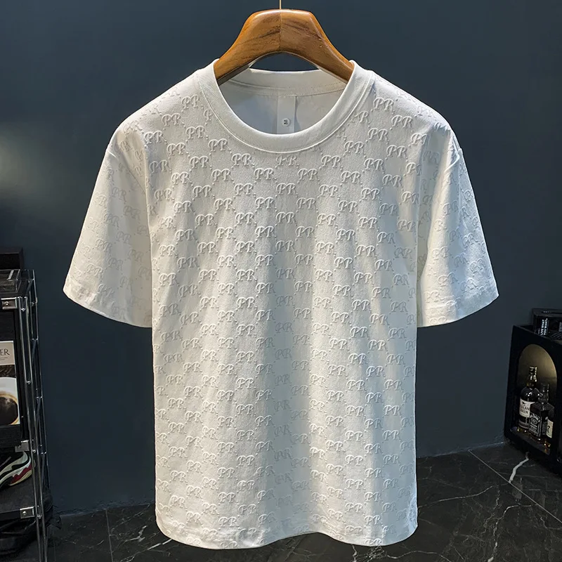 

Высококачественная роскошная мужская летняя тонкая футболка с круглым вырезом и принтом с коротким рукавом приталенный универсальный модный уличный тренд Повседневный Топ