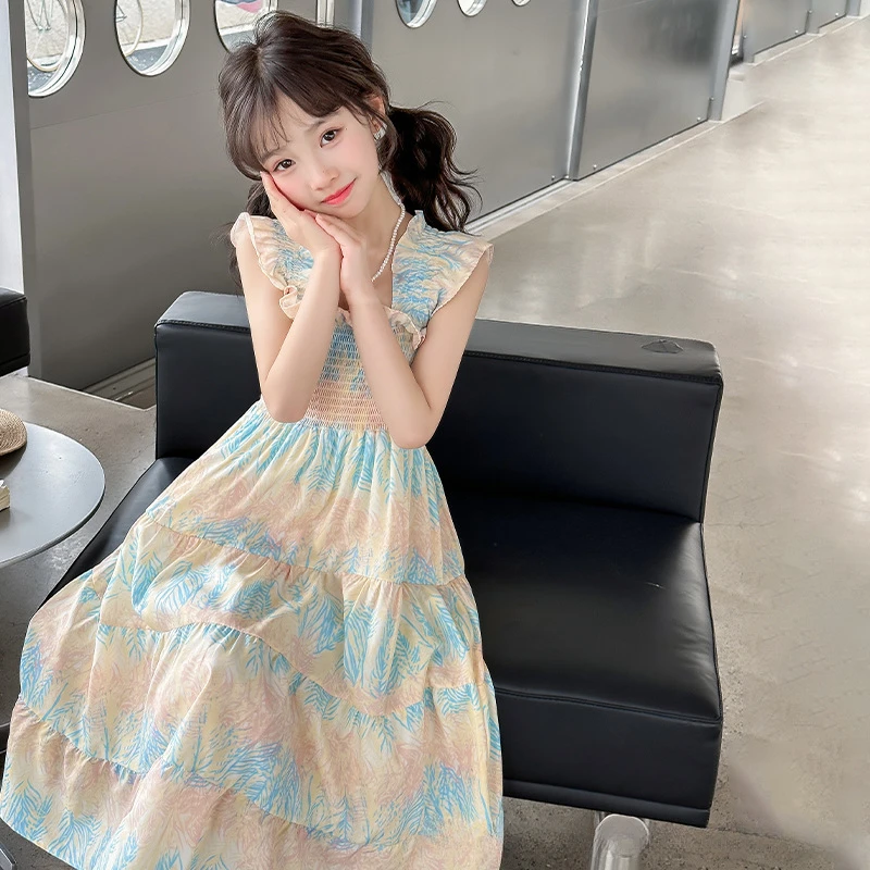 

Юбка для девочек, детское шифоновое платье-комбинация, новый стиль 2024, Детская летняя пляжная простая повседневная Универсальная юбка принцессы