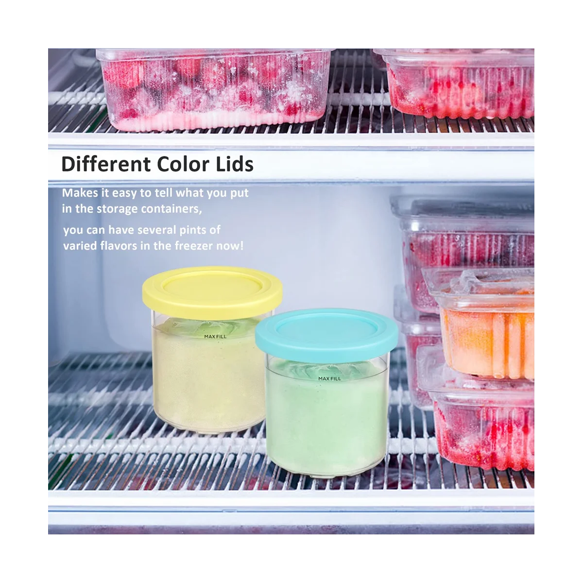 4PCS Ice Cream Pints and Lids for Ninja Creami NC301 NC300 NC299AMZ Series Ice Cream Storage Containers Food Freezer 3