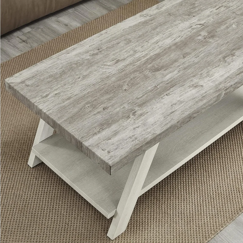 Athens Modern 3-piece wooden coffee table set, 24D x 48W x 19H in, gray and beige 6