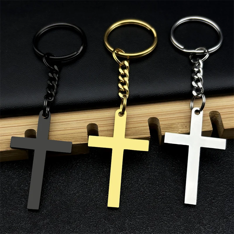 Christian Kreuz Schlüsselanhänger für Frauen Männer Edelstahl Gold Silber Farbe Religion Kruzifix Schlüsselanhänger Schmuck chaveiro K3476S06 – Detail 12