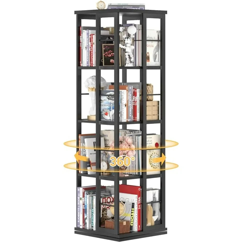 

Rotating Bookshelf,360 Display Wood Spinning,Floor Bookcase Narrow Shelf Revolving Organizer Storage Rack,Black