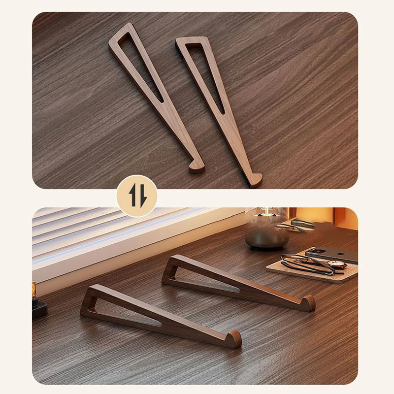 새로운 판매 상품 나무 노트북 스탠드 인체공학적 휴대용 삼각형 디자인 데스크 라이저, 쿨링, 독서, 사무용 액세서리