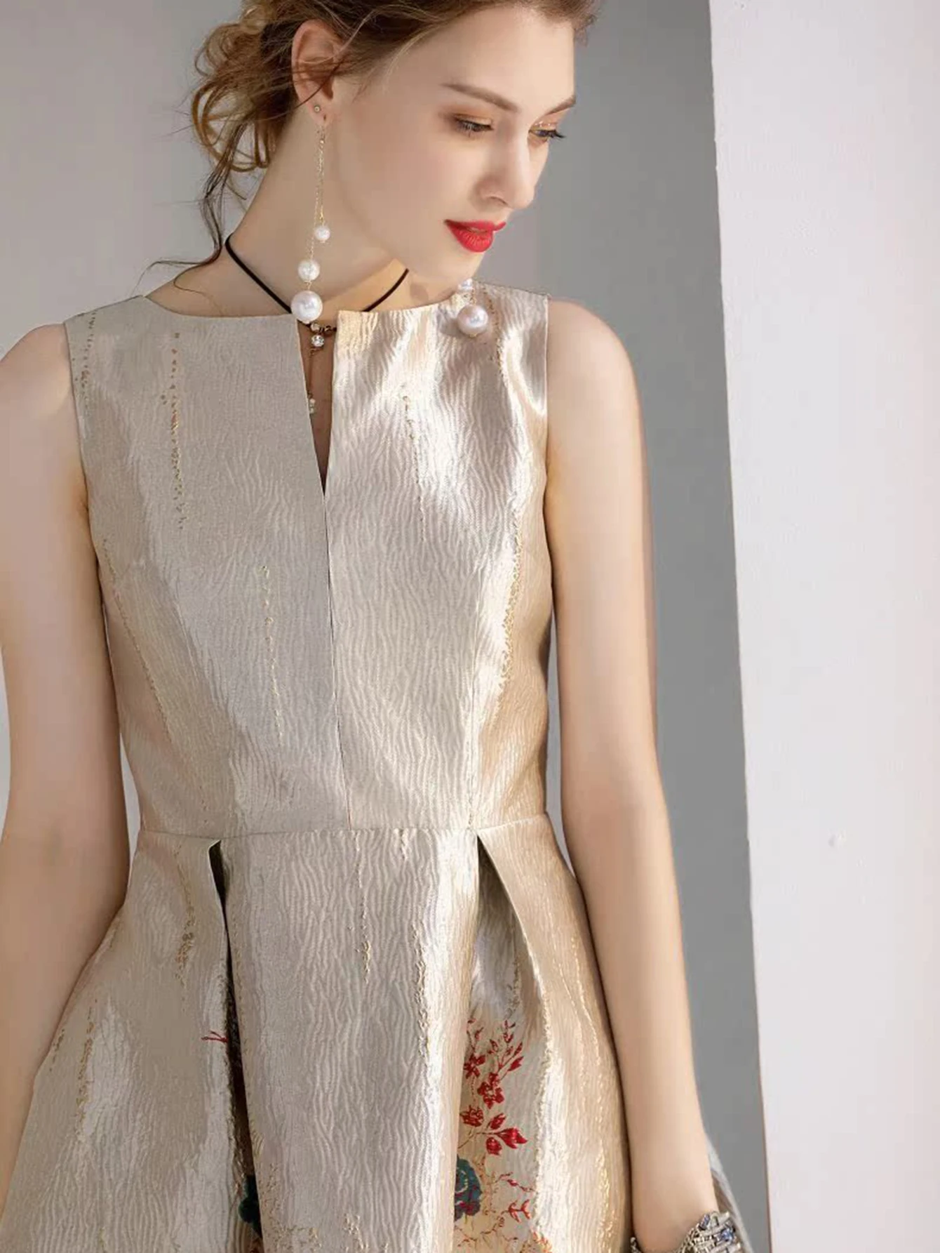 فساتين جاكار نسائية ، ثوب بلا أكمام ، ملابس غير رس...