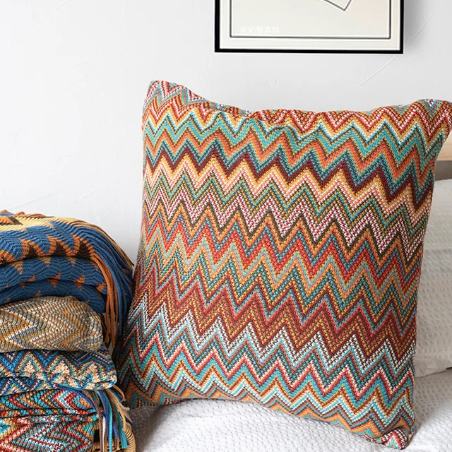Taie d'oreiller floquée Boho, housse de coussin, doux, orange, vert, décoration de la maison, salon, chambre à coucher, 45cm, 45cm 1