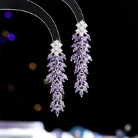 Wisteria flower earrings  Long versatile stylish Purple zircon design 1