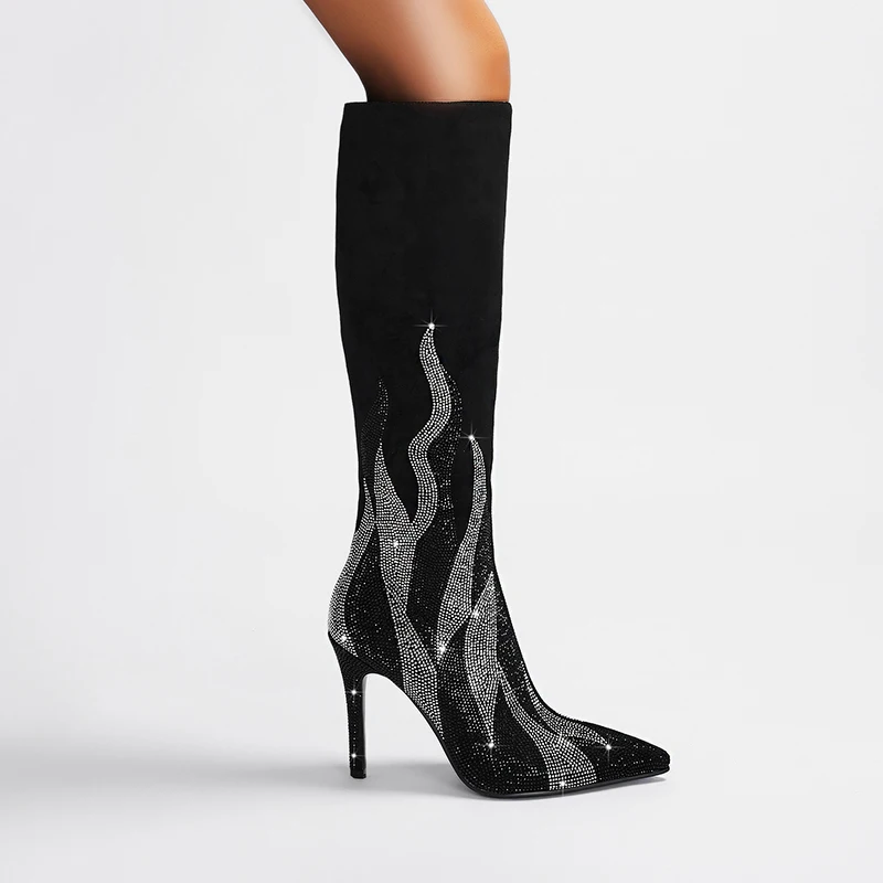 

Heihaian Long Boots Fall 2023 New Pointy Toe Stiletto Boots Elegant Rhinestone Embellished Side Zip Boots For Women 36-46