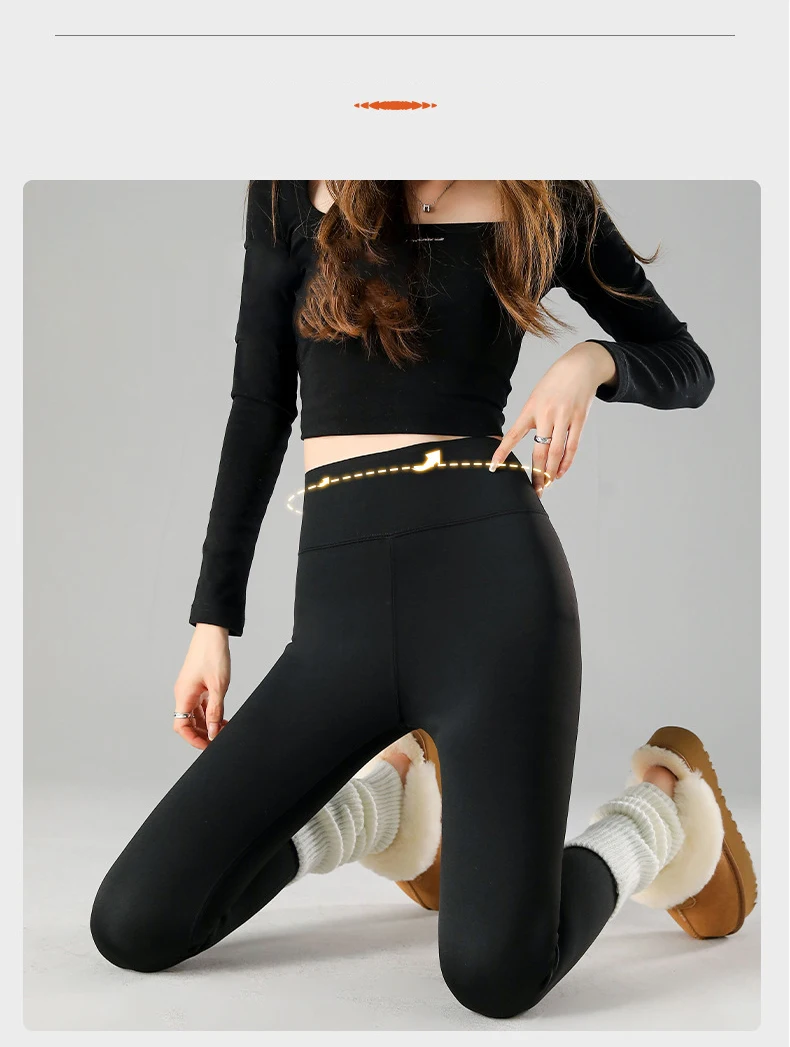 Thermal Fleece Leggings - High Waist Winter Warm Leggings With Rabbit Wool Insulation