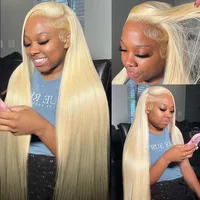 13x6 HD Transparent 613 Blonde dentelle frontale perruques de cheveux humains brésilien droite dentelle avant perruques de cheveux humains peuvent être teintes n'importe quelle couleur 3