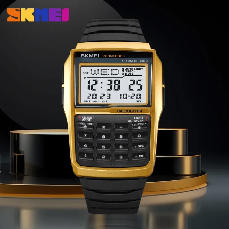 SKMEI 2255 Dual Time Sports calculator Watch for Men Digital Mens Wristwatches Countdown Casual Phone Book Montre Homme 1278