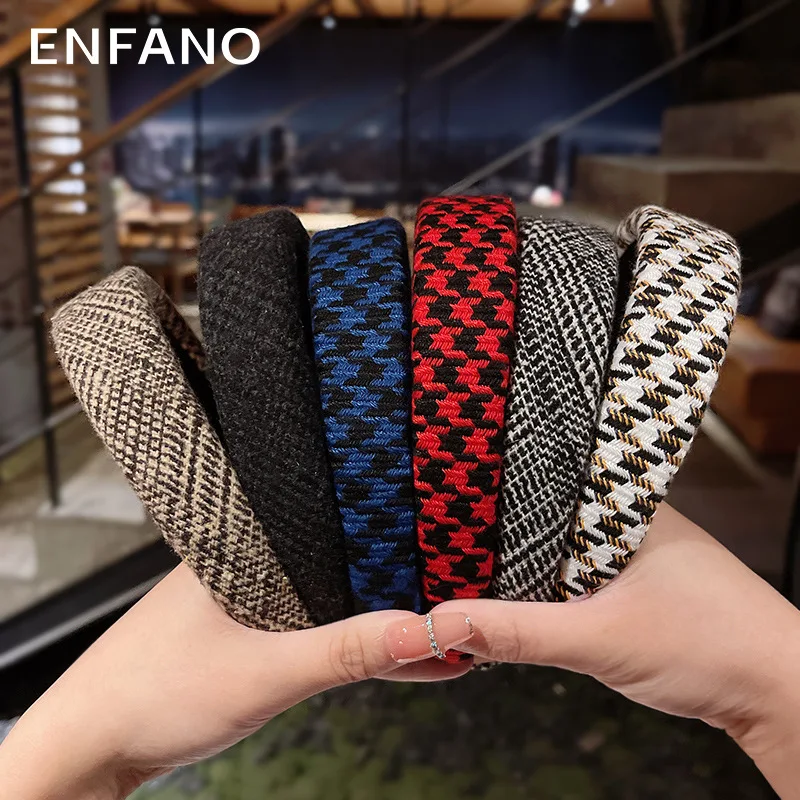 

Enfano Houndstooth Headband Women's Thick Black and White Plaid Hairpin Hair Hoop Internet Celebrity Sponge Increased