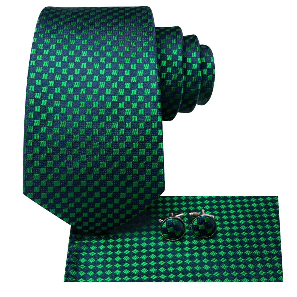 Hi-Tie Dark Green Psialey Silk Elegant Tie For Men Groom Wedding Necktie Pocket Square Cufflink Accessory Designer