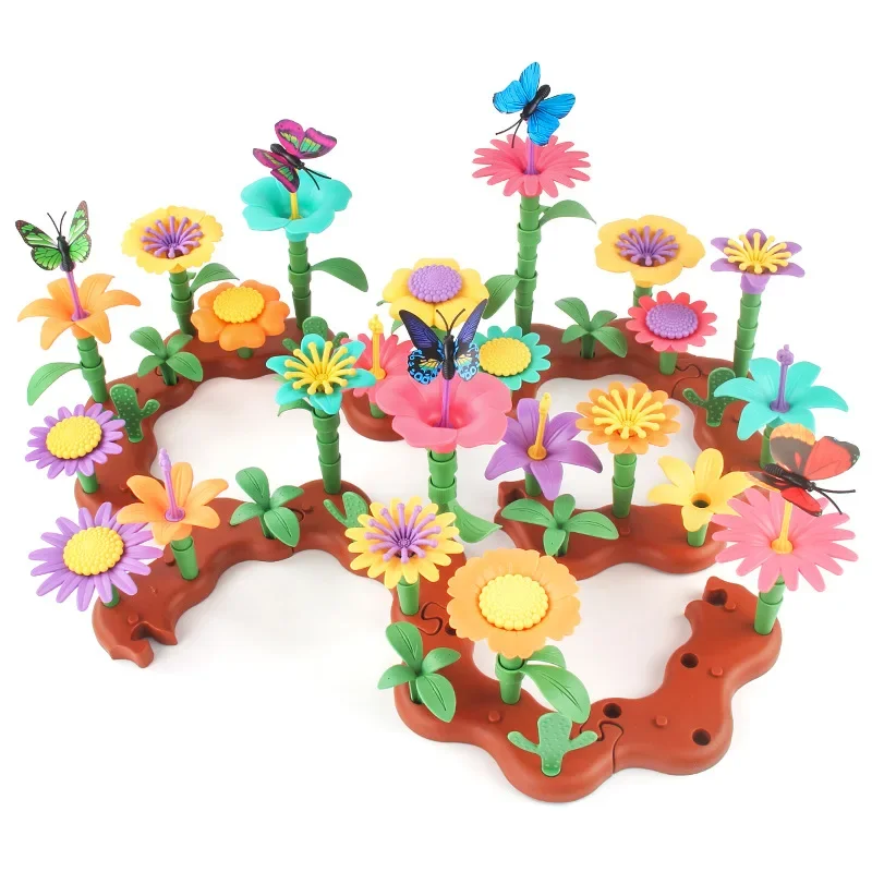 Plastic Flower Garden Building Toys for Kids DIY Stacking Games