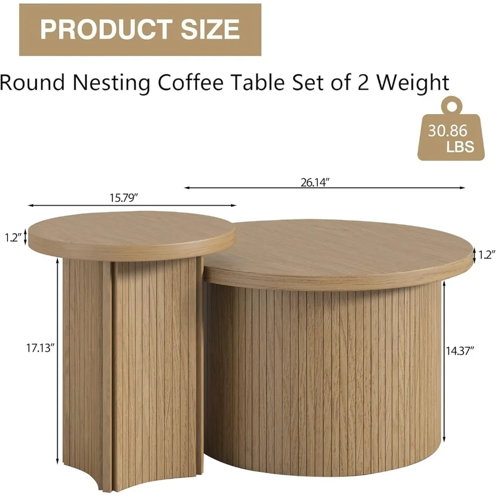 Set of 2 Coffee Tables, Round Coffees Tables Living Room, Wood Table Set, Sofa Side Living Room Bedroom Coffee Table 2