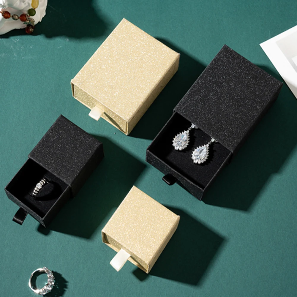 24pcs Shinny Paper Jewelry Drawer Box with Black Sponge Gift Packaging Cardboard Case Ring Earring Pendant Storage Display Tool