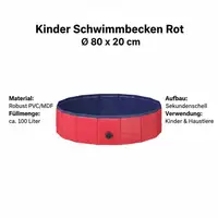 Piscine pliable pour animaux de compagnie, rouge et bleue, 31,5 x 31,5 x 7,9 pouces 3