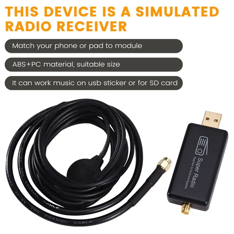 A37T-미니 플러그 앤 플레이 자동차 라디오 AM/FM 스테레오 어댑터 수신기 USB 인터페이스 안테나 안드로이드 멀티미디어 시스템에 적용됨