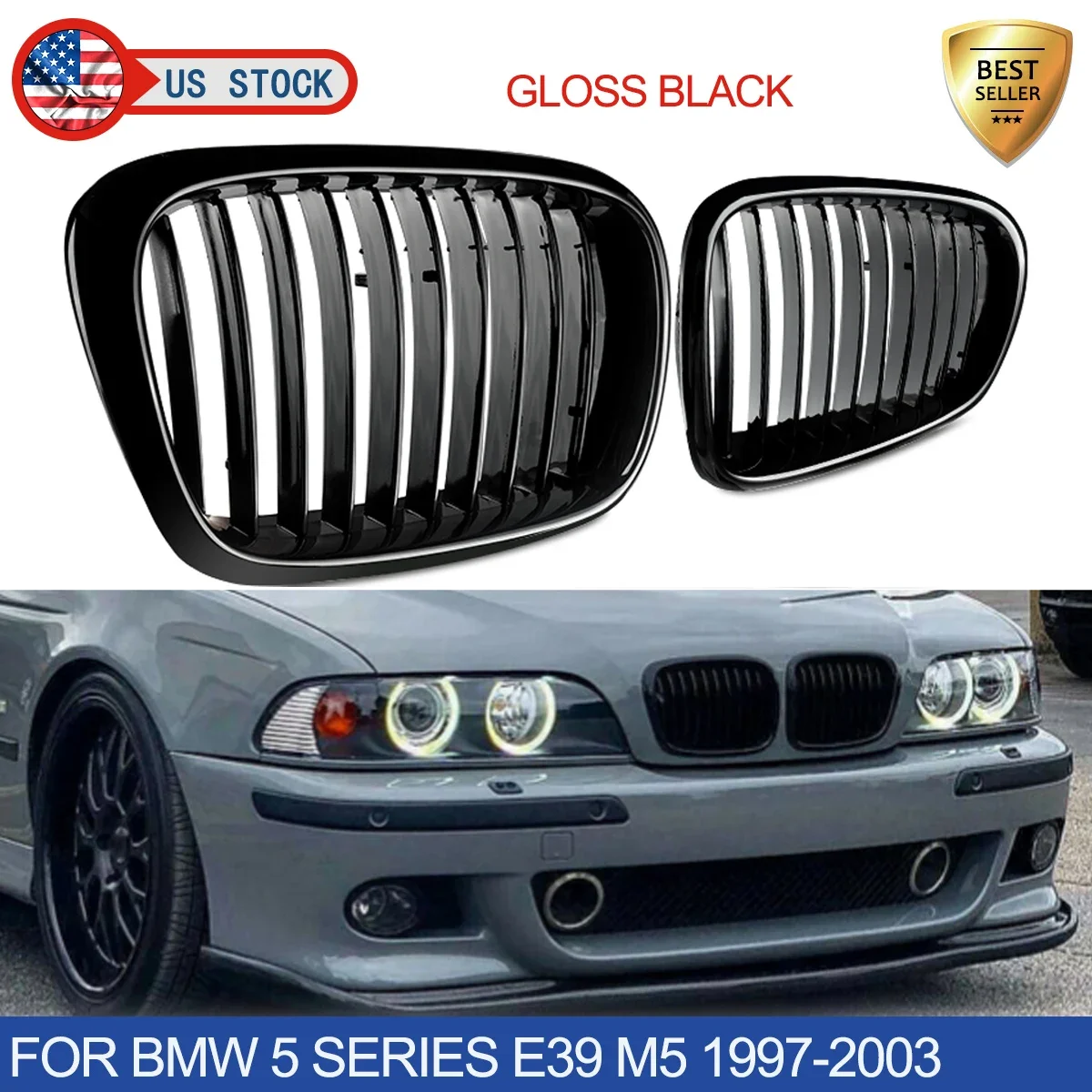 

Для 1999-2003 BMW E39 M5 528i 525i 540i глянцевая черная передняя решетка радиатора A пара