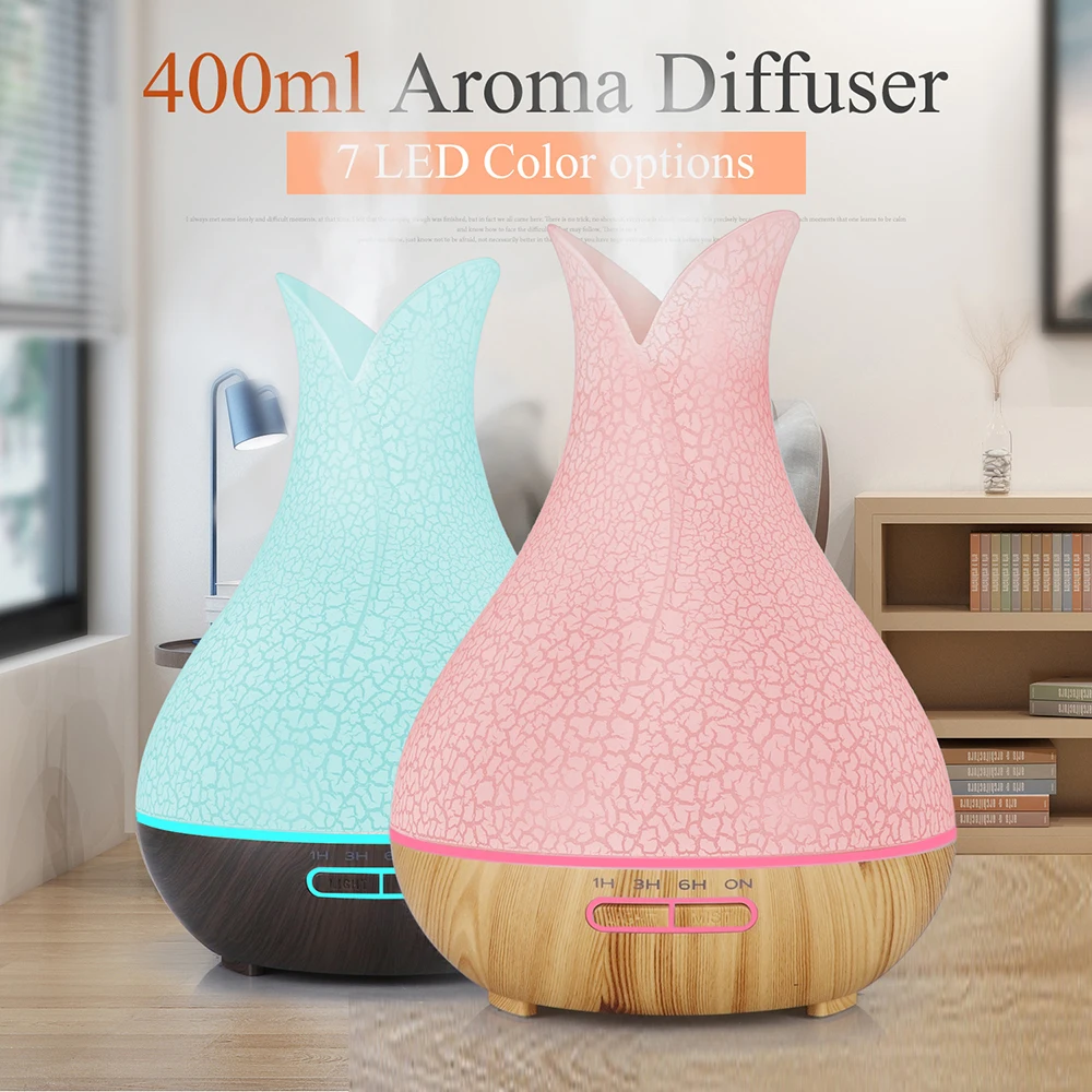 Electric Air Humidifier Remote Control Diffuser Aroma Humidifier Oil Diffuser Ultrasonic Wood Grain Mist Maker 7Color LED Light 3