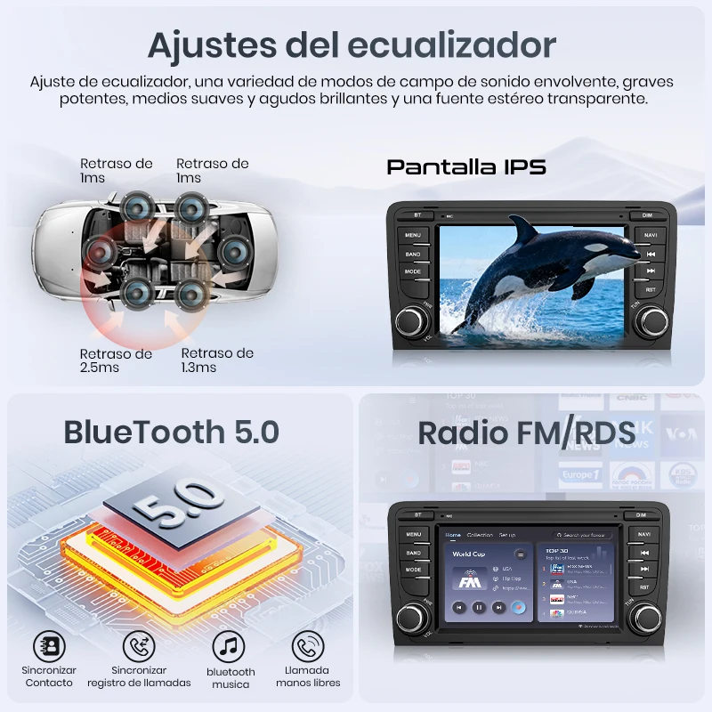 Radio para coche Junsun de 7'' con CarPlay inalámbrico y Android Auto para Audi A3 8P S3 RS3 2003-2012, 2DIN, GPS, multimedia, estéreo, SWC, BT, FM, RDS, DSP, pantalla IPS, sistemas inteligentes para coche, Plug & Play, español local 6