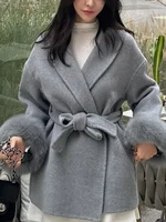 Manteau en laine à col écharpe de couleur unie, décontracté, à la mode, simple boutonnage, poche, vêtements d'extérieur amples, nouvelle veste Highstreet 2025 2