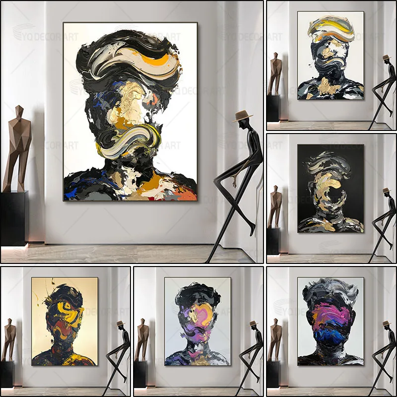 

100% Hand-painted Oil Painting Abstract Colorful Face Nordic Art Artwork for Living Room Home Decoration