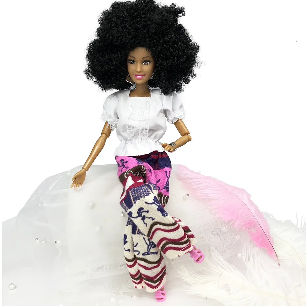 Fashion 1/6 Black Doll Afro Thick Lips Joints Move Ethnic Clothes