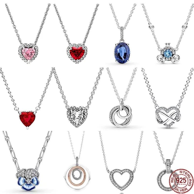 Silver Pendant Necklace 925 sterling silver heart-shaped multi circular pendant fits design original charm beaded DIY gift