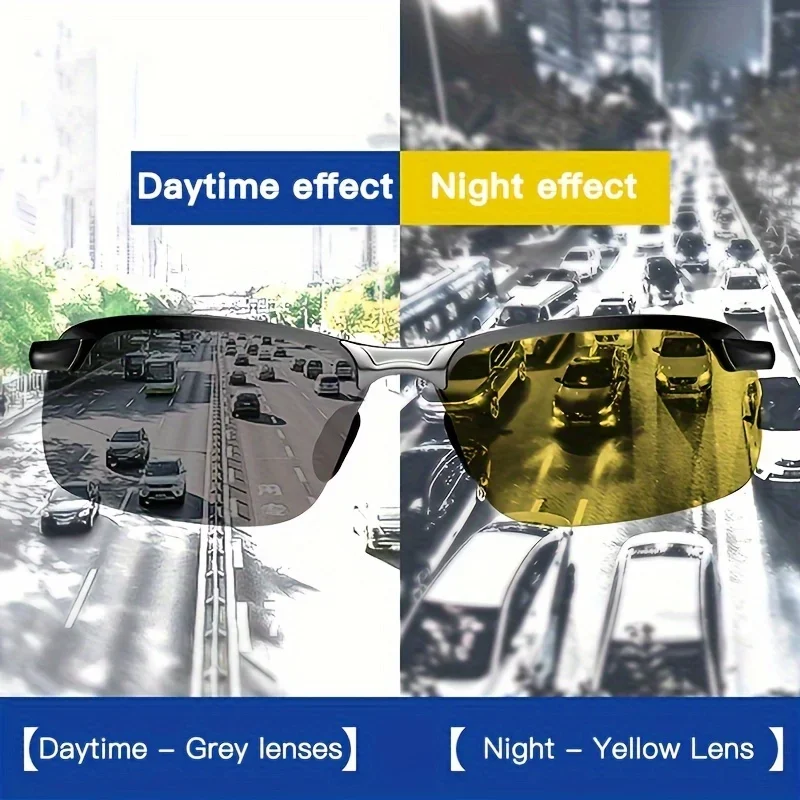 Night Vision Sunglasses Driving Glasses 2PCS Pro Night Vision Driving Glasses Enhanced Visibility Semi-Rimless Design UV400 Protective Comfort for Night Driving