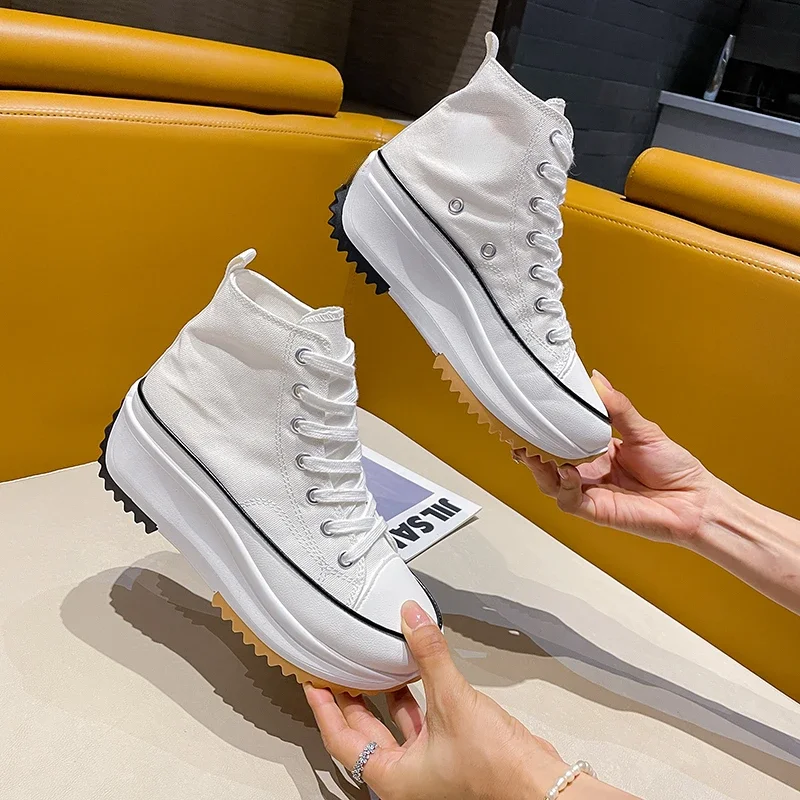 Women Tennis Shoes Classic Sneakers Ladies Lace Up Thick Sole Walking Shoes Canvas Wedger Platform Tenis Feminino