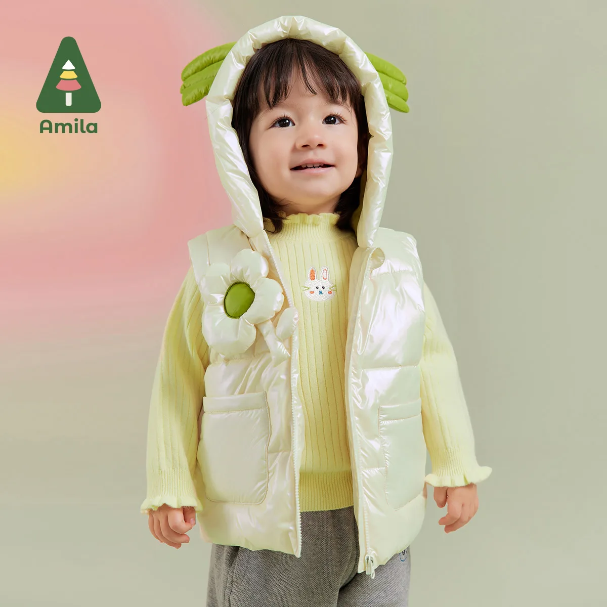Amila Baby Girl Waistcoat Winter New Multicolour Hooded Fashion Cute Warm Kids&rsquo; Sleeveless Jacket Baby Clothing
