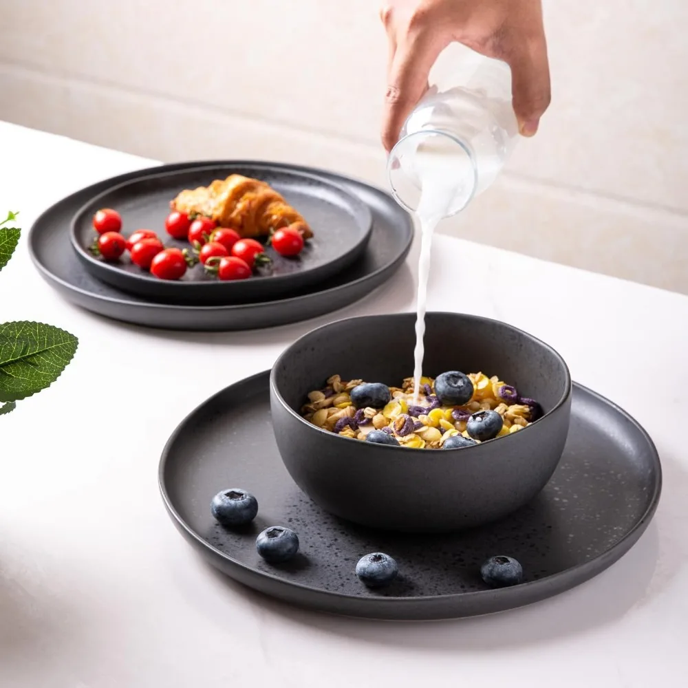 AmorArc Ceramic Dinnerware Sets, Wavy Rim Stoneware Plates and Bowls Sets, Highly Chip and Crack Resistant Dishwasher