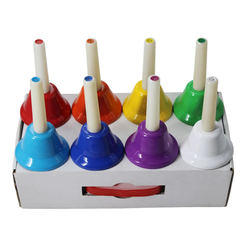 Children Percussion Instruments Hand Bell Orff Colorful Diatonic Desk 8-Note For Baby Early Musical Education