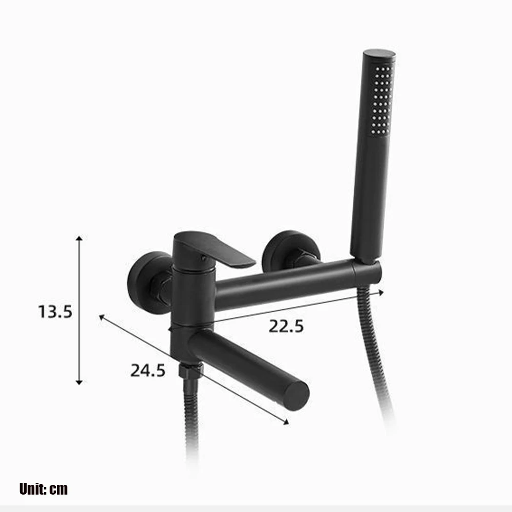 Matte Black Bathtub Shower Faucet Swivel Tub Spout Wall Mounted Bath Mixer Waterfall Bathtub Tap with Handheld Shower Head Crane 5