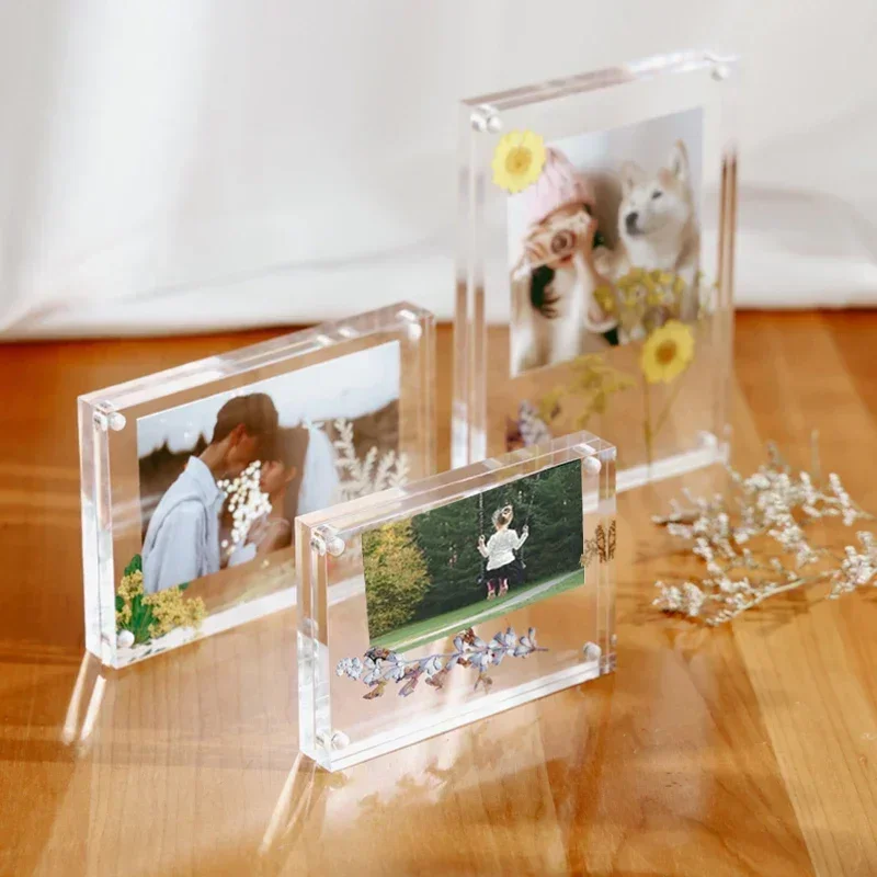 Photo Frame Acrylic Transparent Picture Frame Magnetic Photocard Holder Poster Display Stand Office Desktop Ornament