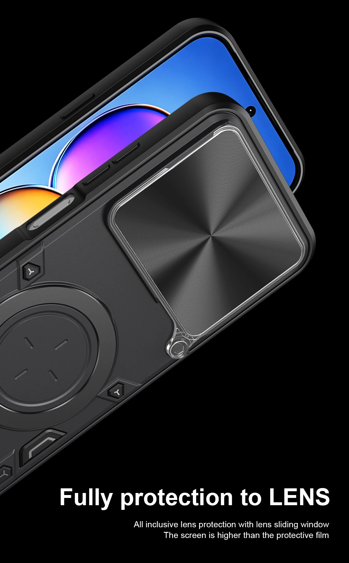 Shockproof Kickstand Protective Phone Case with Lens Camera Protector