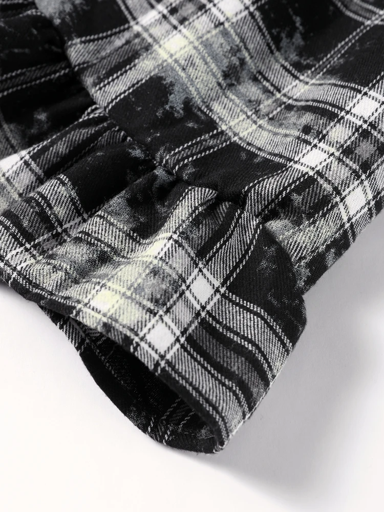 Casual Retro Plaid Women's Dresses Puff Sleeve Turndown Collar Ruffly Short Dresses Women New Fashion Vintage Loose Dress 6