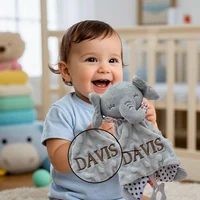 Personalised Baby Elephant Security Blanket with Silicone Teether Organic Cotton Comforter Infant Shower Gifts