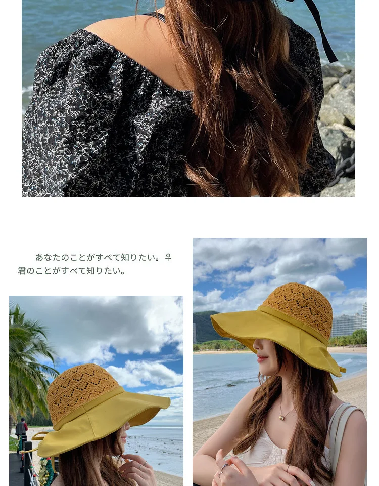 fur bucket hat womens New Hollowed Out Sun Floppy Hats Foldable Bucket Hat Women Summer Wide Brim Holiday Anti-UV Beach Caps Panama Female Travel Cap cute bucket hats