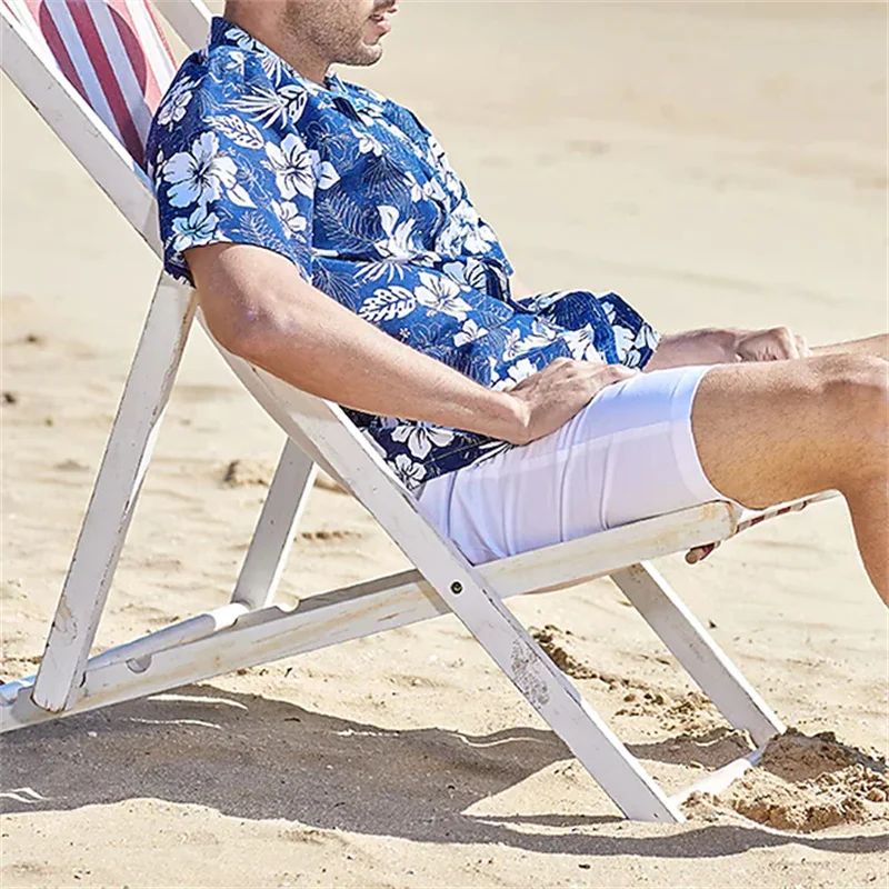 2023 loose breathable 3D printing men's shirt Hawaiian shirt button summer shirt beach blue/white short sleeve oversized 5XL 4