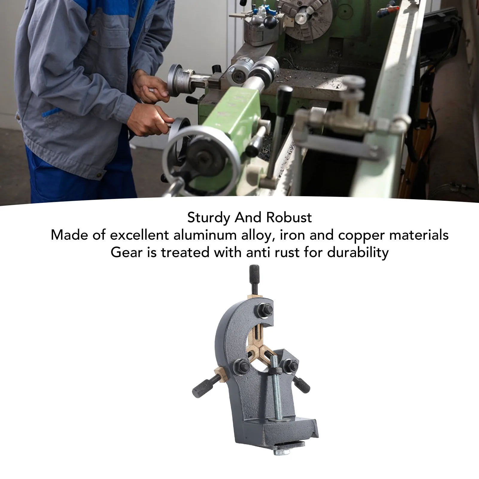 مخرطة تحويل خشبية معدنية صغيرة ثابتة، باللون الرما...