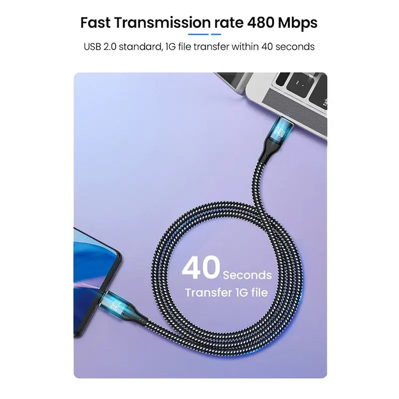 *ABDH PD3.1 240W 타입 C 고속 충전 케이블 USB-C 타입-C 2.0 Gen 2 5A 노트북 휴대폰 초고속 충전 케이블(1M)