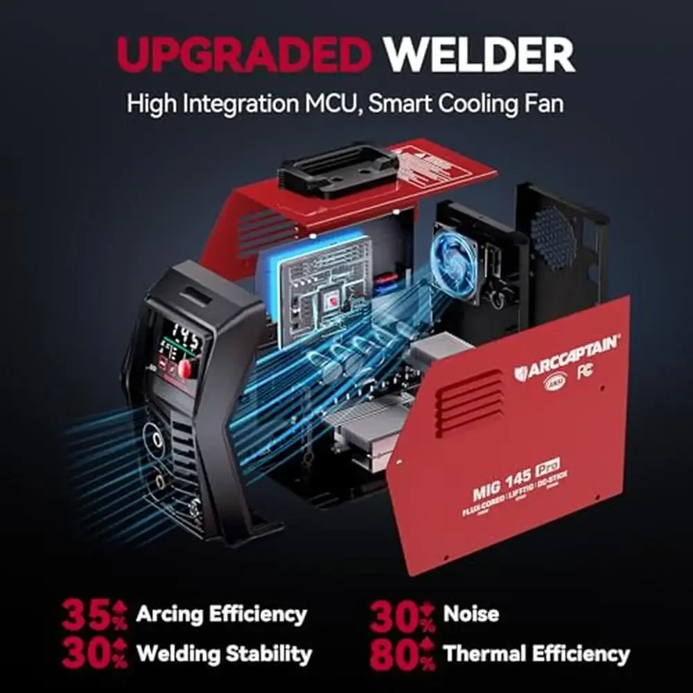 145A 3-in-1 Welder LED Display Portable App Control Flux Core MIG Welder 3
