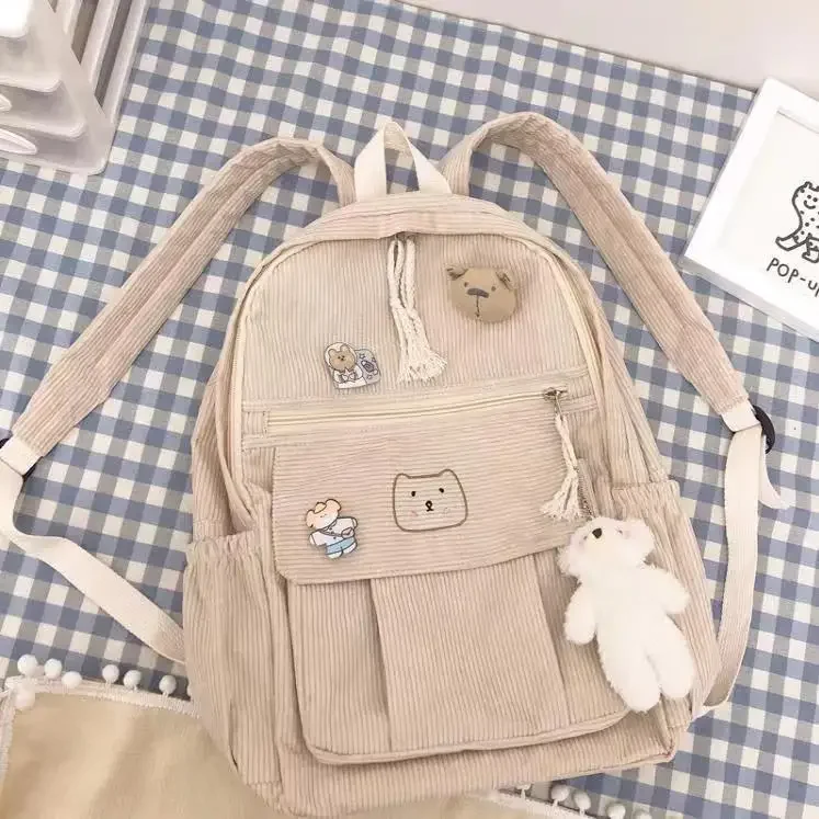 Kawaii Cat Soft Zipper Corduroy Backpack - Limited Edition
