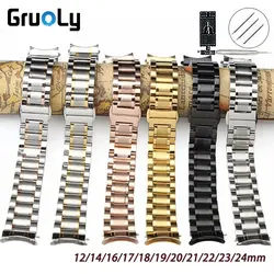 Curved End Stainless Steel Watch Band with Butterfly Buckle - Multiple Size Options Available - 22mm (Silver rose gold)