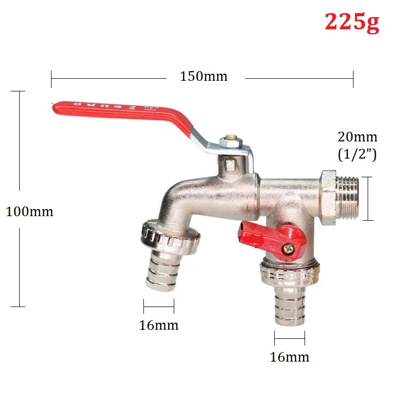 Garden Bibcocks Industrial and Home Irrigation 1 Inlet 2 Outlet Dual Nipple Outdoor Balcony Faucet