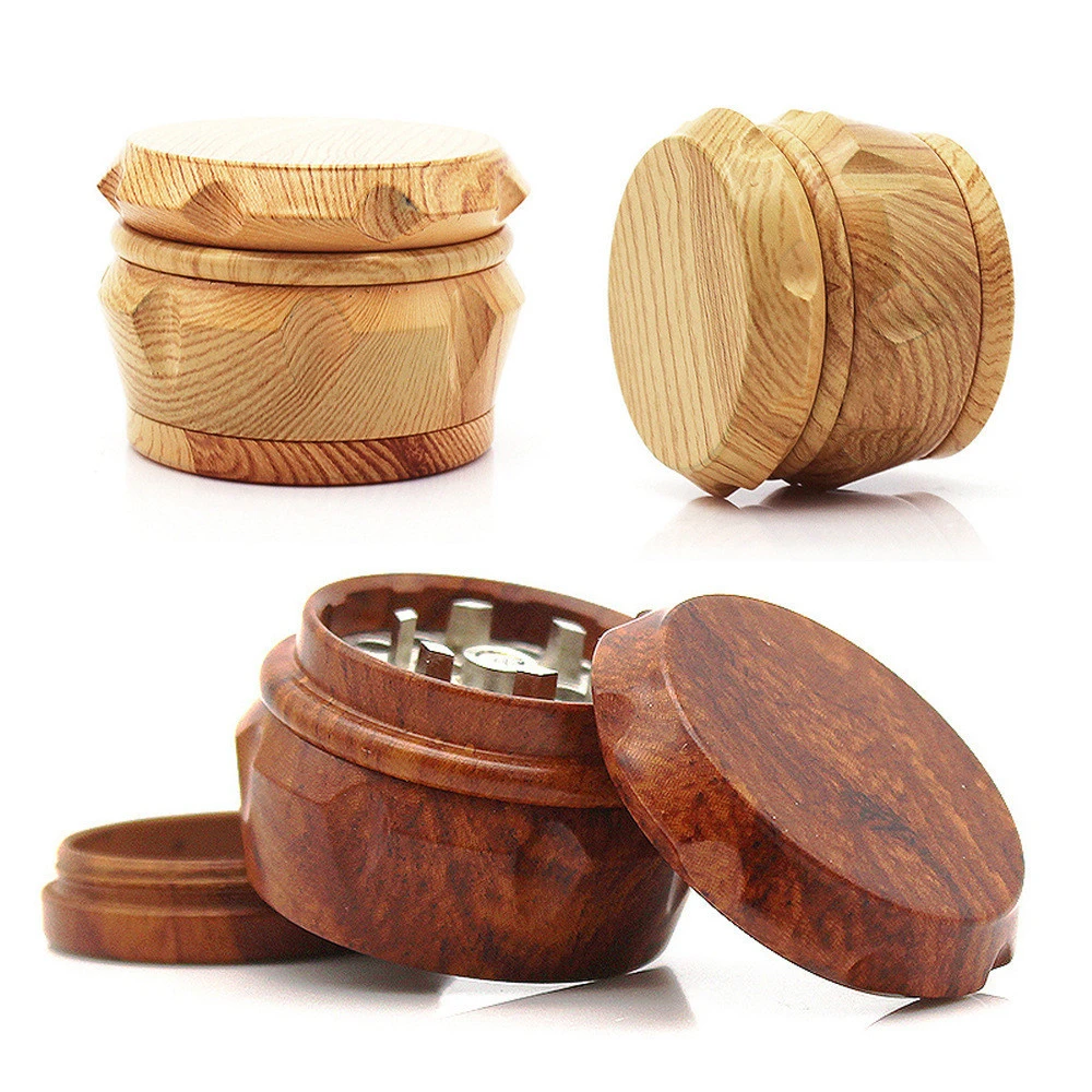 40mm Wood Grain Herb Spice Grinder 4-Layer Metal Grinder Christmas Gift Men's Special Tool