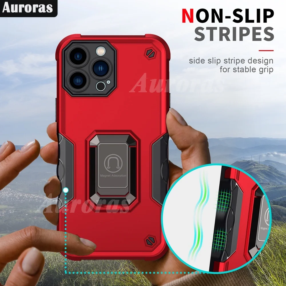 Auroras Pro Max Case Red Armor Metal Bracket Ring Silicone Frame Shell For iPhone 15 Plus Cover Fundas_voghion.com