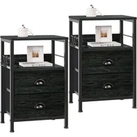 Nightstands Set 2, End Tables with 2 Fabric Drawers, Bedside Tables with Hooks and Shelf, Nightstand 1