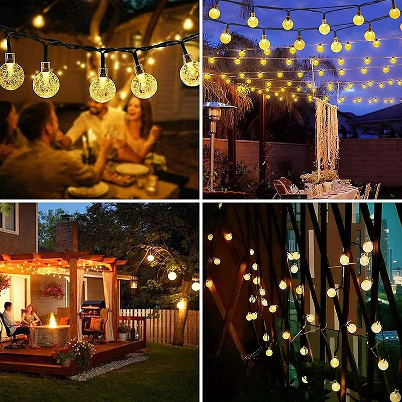 Solar String Lights Outdoor LED Solar Bubble Ball Light 8 Modes Waterproof Lamp For Garden Party Decor Holiday Lighting